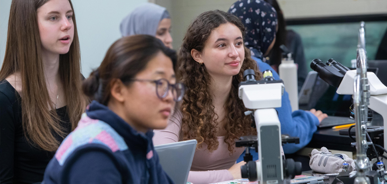 female students in bio lab class
